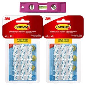 command clear hooks small - 80 indoor mini plastic string light clips for wall, christmas, cable, wire and hanging with 96 adhesive strips and wholesalehome hook torpedo level