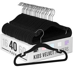 clothes baby hangers for closets - unique notches for non slip. heavy-duty velvet kids & toddler hangers for closet | ultra thin design for space saving. ganchos de ropa para bebe (40 pack black)