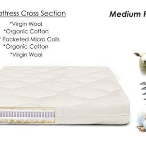 Pure Comfort Natural Cotton Mattress - Medium Firm - Wool & Individually Pocketed Micro Coils - Twin