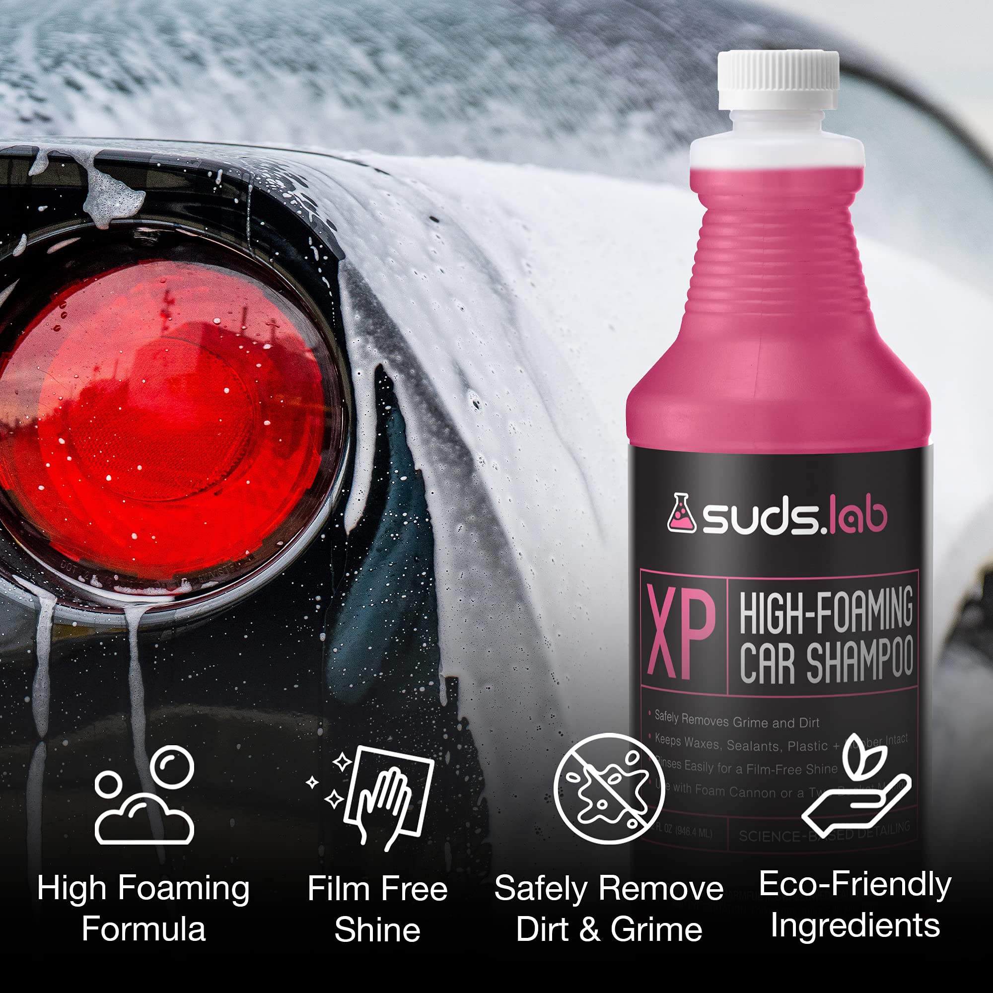 Suds Lab XP High Foaming Exterior Car Wash Shampoo, Effectively Removes Dirt and Grime, Use with Foam Cannon or Bucket Wash, 64 oz