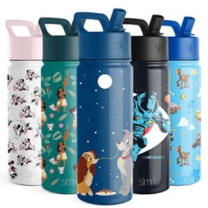 simple modern disney lady and the tramp kids water bottle with straw lid | reusable insulated stainless steel cup for girls, school | summit collection | 18oz, lady and the tramp