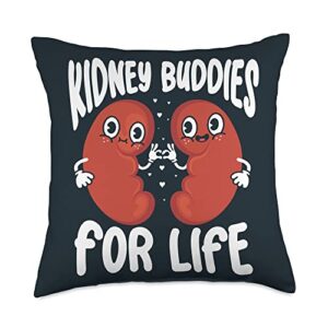 kidney transplant gifts for donor and recipients transplant kidney buddies for life throw pillow, 18x18, multicolor