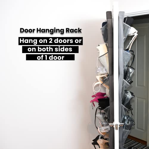 Merb Home 2 Pack Shoe Storage Organizer with Innovative Hook - Hang 2 Racks on 1 Door or on Different Doors - Hanging Door Rack- 24&12 Pockets - Foldable Storage Organizer (3 & 6 Rows of Pockets)