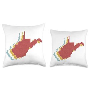 Retro West Virginia Gift for Men Women & Kids Retro USA State-Vintage Map West Virginia Throw Pillow, 18x18, Multicolor