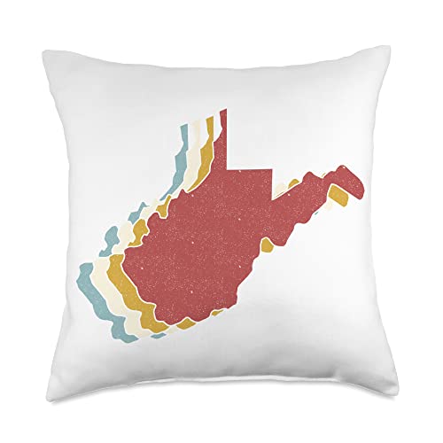 Retro West Virginia Gift for Men Women & Kids Retro USA State-Vintage Map West Virginia Throw Pillow, 18x18, Multicolor