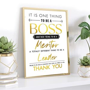 gift for boss mentor leader - 9" x 12" metal frame - for both men & women - christmas or boss day present - desk and wall art boss office décor (gold)