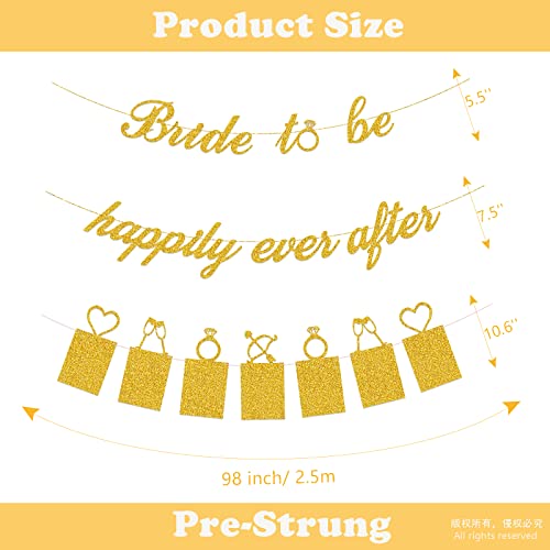 Concico Bridal Shower Decorations - Bride to be happily ever after Banner and Photo Banner for Bridal Shower/Wedding/Engagement Party Kit Supplies Decorations decor(Gold)