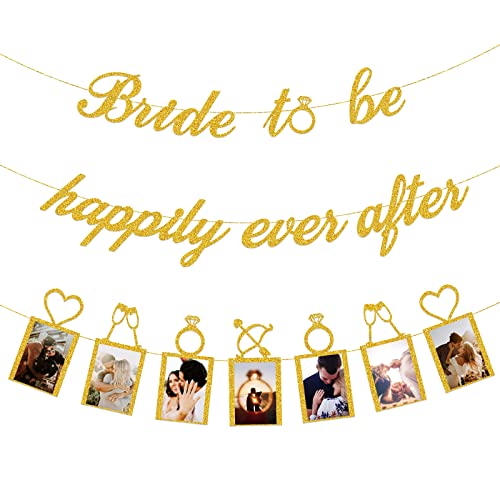 Concico Bridal Shower Decorations - Bride to be happily ever after Banner and Photo Banner for Bridal Shower/Wedding/Engagement Party Kit Supplies Decorations decor(Gold)