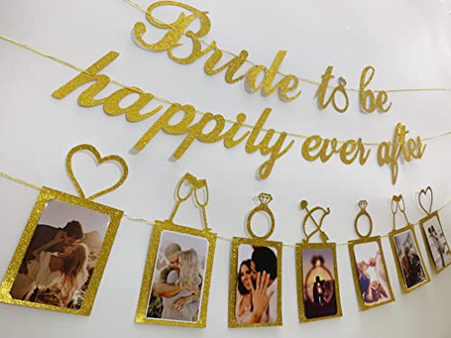 Concico Bridal Shower Decorations - Bride to be happily ever after Banner and Photo Banner for Bridal Shower/Wedding/Engagement Party Kit Supplies Decorations decor(Gold)