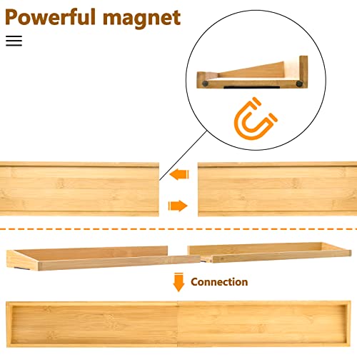 Magnetic Stovetop Shelf, Bamboo Stove Shlef Rack for Spice Storage, Over Stove Top Shelf Organizer for Kitchen, Natural Over Stovetop Oven Shelf Spice Rack Above The Stove 15" X 2 Pack, 30" Length