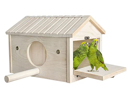 HiCaptain Large Parakeet Nesting Box, Natural Wood Bird Breeding Nest Box for Cockatiel, Lovebird, Budgie, Parrot and Small to Medium Birds (9.2"x6.5"x6.9")- Large