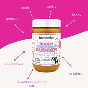 BUDDY BUDDER Bark Bistro Company Birthday Bash, 100% Natural Dog Peanut Butter, Healthy Peanut Butter Dog Treats, Dog Birthday, Dog Pill Pocket, Made in USA (17oz Jars)