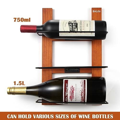 B4Life Wine Racks Wall Mounted, Wall Wine Bottle Display Rack 6 Bottle Wall Wine Racks for Wine Bottles, Wood Wine Holder Wall Mounted for Dining Room, Storage Room, Wine Cellar, Kitchen