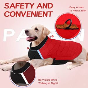 Cold Weather Dog Coats, Waterproof Dog Winter Coat Thick Padded Cozy Vest Reflective Warm Dog Vest Dog Snow Jacket with Leash Attachment Pet Winter Clothes for Small Medium Large Dogs, Red, Blue