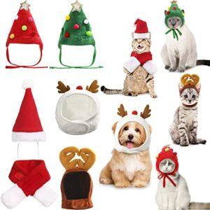 6 pcs cat christmas outfit cat santa hat with scarf cute christmas elk antler reindeer cat hat green santa dog hat christmas pet costume adjustable puppy dog cap for cat costumes xmas party supplies