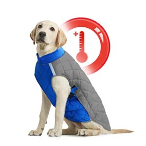 cold weather dog coats, waterproof dog winter coat thick padded cozy vest reflective warm dog vest dog snow jacket with leash attachment pet winter clothes for small medium large dogs, red, blue