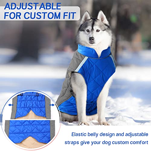 Cold Weather Dog Coats, Waterproof Dog Winter Coat Thick Padded Cozy Vest Reflective Warm Dog Vest Dog Snow Jacket with Leash Attachment Pet Winter Clothes for Small Medium Large Dogs, Red, Blue