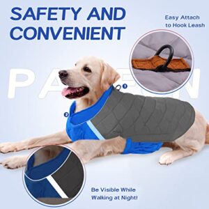 Cold Weather Dog Coats, Waterproof Dog Winter Coat Thick Padded Cozy Vest Reflective Warm Dog Vest Dog Snow Jacket with Leash Attachment Pet Winter Clothes for Small Medium Large Dogs, Red, Blue