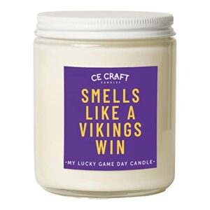 ce craft - smells like a vikings win candle - football themed candle, gift for dad, gift for son, dad gift, sports themed candle, gift for him (vanilla oak)