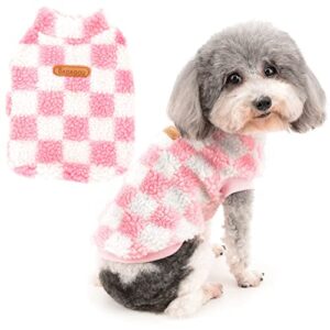 zunea fuzzy dog sweater coat for small dogs girl boy warm fleece winter jacket coat plaid fluffy puppy clothes soft pullover cold weather pet apparel for chihuahua doggy cats pink m