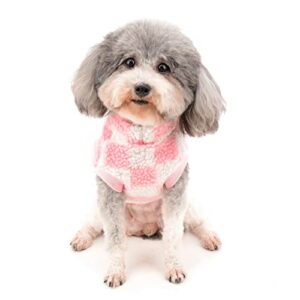 Zunea Fuzzy Dog Sweater Coat for Small Dogs Girl Boy Warm Fleece Winter Jacket Coat Plaid Fluffy Puppy Clothes Soft Pullover Cold Weather Pet Apparel for Chihuahua Doggy Cats Pink M