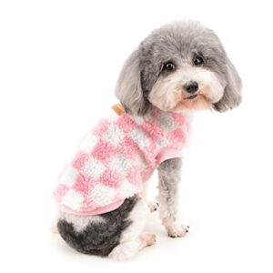 Zunea Fuzzy Dog Sweater Coat for Small Dogs Girl Boy Warm Fleece Winter Jacket Coat Plaid Fluffy Puppy Clothes Soft Pullover Cold Weather Pet Apparel for Chihuahua Doggy Cats Pink M