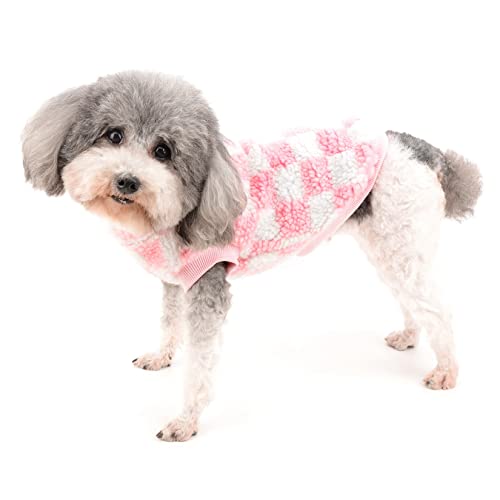 Zunea Fuzzy Dog Sweater Coat for Small Dogs Girl Boy Warm Fleece Winter Jacket Coat Plaid Fluffy Puppy Clothes Soft Pullover Cold Weather Pet Apparel for Chihuahua Doggy Cats Pink M