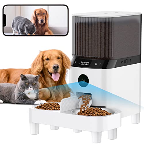 Nilezpet Automatic Cat Feeder with Camera,5L Pet Feeder with 1080p Hd Video for 2 Cats & Dogs,Auto Dog Food Dispenser with Portion Control,Distribution Alarms and Voice Recorder Up to 6 Meals Per Day