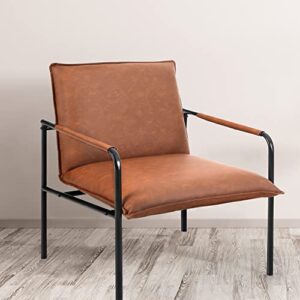 HERA'S PALACE Modern Accent Chair, Living Room Chairs with Arms, Mid Century Sitting Chair, Comfortable and Sturdy, Lounge Chair with Metal Leg for Bedroom, Living Room, Office (Pale Brown)