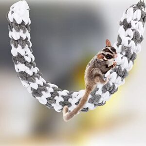 1Pc Ferret Toys, Sugar Glider Climbing Toys Rat Swing Hanging Toy Parrot Climbing Rope Bird Perches Stand Pet Swing Hamster Cage Accessories for Small Animals, Grey White