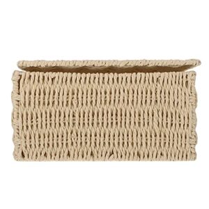 Cabilock 3pcs Drawer Bedroom Wicker Handwoven Vanity Bin Small Organizer Rattan Table Lid Gift Fruit Bathroom Laundry Bread Decorative Square Organizing Straw Flower Paper with Storage