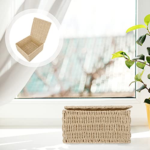 Cabilock 3pcs Drawer Bedroom Wicker Handwoven Vanity Bin Small Organizer Rattan Table Lid Gift Fruit Bathroom Laundry Bread Decorative Square Organizing Straw Flower Paper with Storage