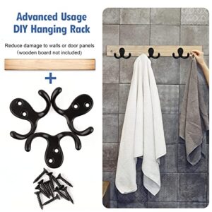 12 Pack Coat Hooks, Wall Mounted Hooks for Hanging Clothes/ Towels/Robe/Door Hooks, Double Prong DIY Coat Rack Hanger Hooks with Screws for Bedroom/Bathroom/Entryway/Kitchen Farmhouse, Rustic Hooks