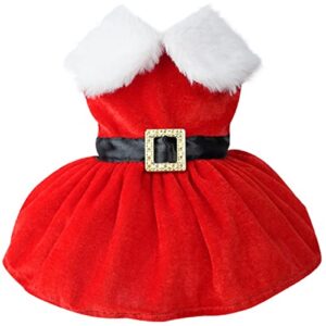 dog christmas costume puppy dress, santa claus pet clothes velvet skirt thermal shirt winter coat xmas holiday apparel cute girl clothing red dresses, dog outfit for small medium dogs cats (m, red)