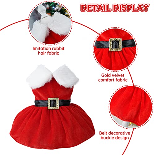 Dog Christmas Costume Puppy Dress, Santa Claus Pet Clothes Velvet Skirt Thermal Shirt Winter Coat Xmas Holiday Apparel Cute Girl Clothing Red Dresses, Dog Outfit for Small Medium Dogs Cats (M, Red)