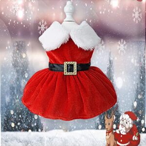 Dog Christmas Costume Puppy Dress, Santa Claus Pet Clothes Velvet Skirt Thermal Shirt Winter Coat Xmas Holiday Apparel Cute Girl Clothing Red Dresses, Dog Outfit for Small Medium Dogs Cats (M, Red)