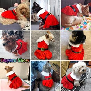 Dog Christmas Costume Puppy Dress, Santa Claus Pet Clothes Velvet Skirt Thermal Shirt Winter Coat Xmas Holiday Apparel Cute Girl Clothing Red Dresses, Dog Outfit for Small Medium Dogs Cats (M, Red)