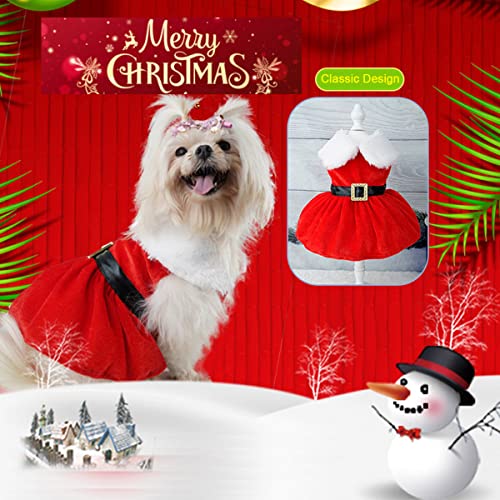 Dog Christmas Costume Puppy Dress, Santa Claus Pet Clothes Velvet Skirt Thermal Shirt Winter Coat Xmas Holiday Apparel Cute Girl Clothing Red Dresses, Dog Outfit for Small Medium Dogs Cats (M, Red)