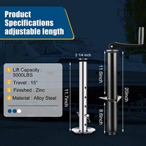 5000 lbs Top Wind A Frame Trailer Jack 15" Vertical Travel Trailer Tongue Jack Zinc Adjustable Drop Leg for Boat RV Camper