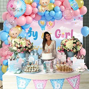 Gender Reveal Decorations Pastel Blue Pink Balloon Garland Arch Kit with Boy or Girl What do You Think Banner Backdrop Boy Girl Foil Mylar Balloons Gender Reveal Party Supplies