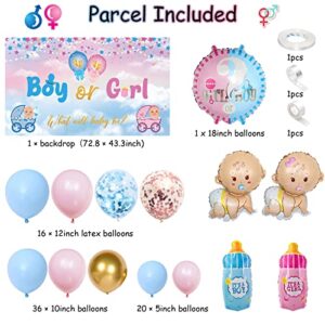 Gender Reveal Decorations Pastel Blue Pink Balloon Garland Arch Kit with Boy or Girl What do You Think Banner Backdrop Boy Girl Foil Mylar Balloons Gender Reveal Party Supplies