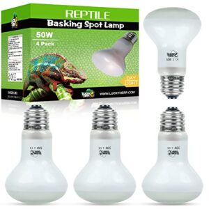 lucky herp 4 pack 50w reptile heat lamp bulb (2nd gen), amphibian basking light bulb, reptile daylight bulb for turtle, bearded dragon, lizard heating use