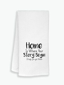zjsyxxu home is where your story begin kitchen towels dishcloths,funny housewarming dish towels tea towels hand towels for kitchen,perfect housewarming gifts for women men couples family mom