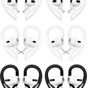 ALXCD Ear Hooks Compatible with AirPods Pro 2 & AirPods, 6 Pairs Adjustable Over-ear Soft TPU Ear hook [Anti Slip][Anti Lost], Compatible with AirPods Pro 2 AirPods3 All Generations, Black White Clear