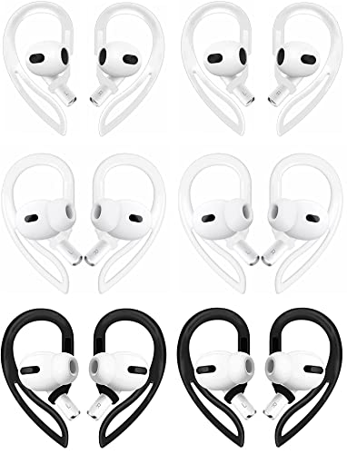 ALXCD Ear Hooks Compatible with AirPods Pro 2 & AirPods, 6 Pairs Adjustable Over-ear Soft TPU Ear hook [Anti Slip][Anti Lost], Compatible with AirPods Pro 2 AirPods3 All Generations, Black White Clear