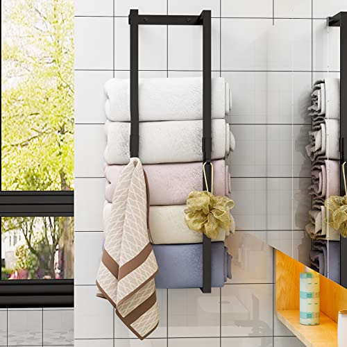 Towel Racks for Bathroom Wall Mounted with 2 Hooks, Stainless Steel Bath Towel Holder Bathroom Wall Towel Rack for Rolled Towels, Towel Storage for Small Bathroom, RV Camper, Garage