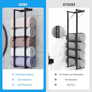 Towel Racks for Bathroom Wall Mounted with 2 Hooks, Stainless Steel Bath Towel Holder Bathroom Wall Towel Rack for Rolled Towels, Towel Storage for Small Bathroom, RV Camper, Garage