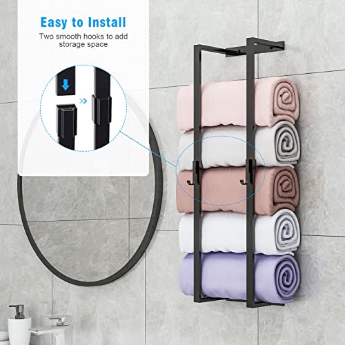 Towel Racks for Bathroom Wall Mounted with 2 Hooks, Stainless Steel Bath Towel Holder Bathroom Wall Towel Rack for Rolled Towels, Towel Storage for Small Bathroom, RV Camper, Garage