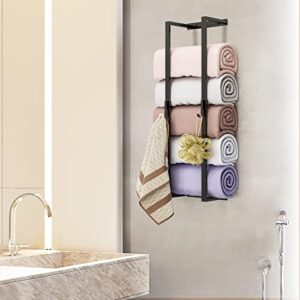 Towel Racks for Bathroom Wall Mounted with 2 Hooks, Stainless Steel Bath Towel Holder Bathroom Wall Towel Rack for Rolled Towels, Towel Storage for Small Bathroom, RV Camper, Garage