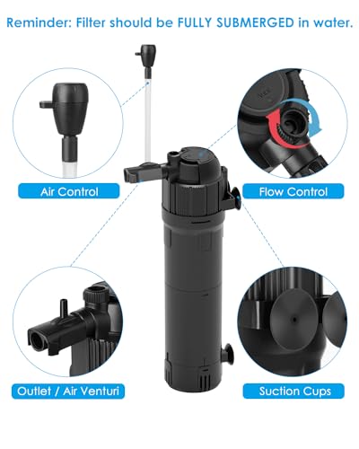 AquaMiracle Aquarium Filter Fish Tank Filters Green Water Cleaning Filter Pump with Timer, Dual Mode (Aeration/Rainfall) for 40-120 Gallon Aquariums, Flow Rate and Direction Adjustable